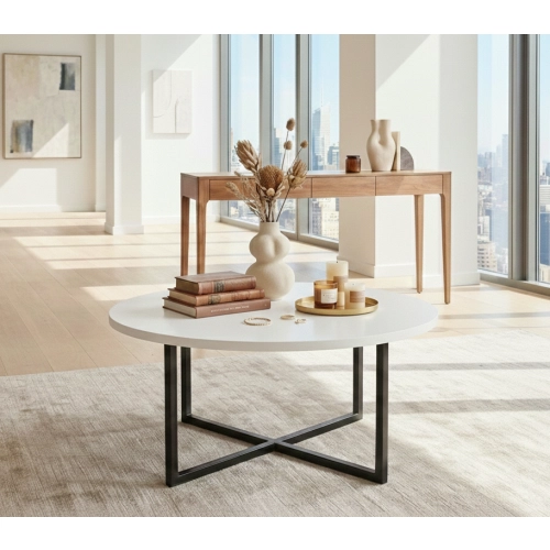 STOLIK KAWOWY Metalowy Blat Biały Płyta MDF  STK-925